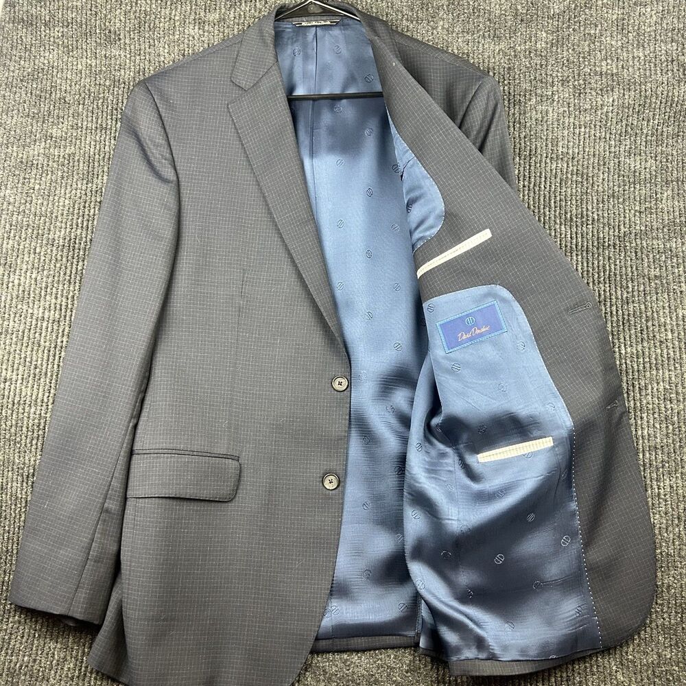 David Donahue Ryan CT Mens 44L 38L Blue Plaid Wool Suit Check